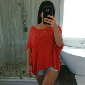 FREE PEOPLE CORAL SEQUINS SWEATER